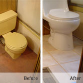 Before and after, low-budget bathroom remodel