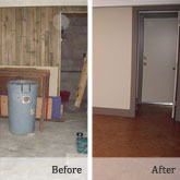 Before and after photos of a family room remodel