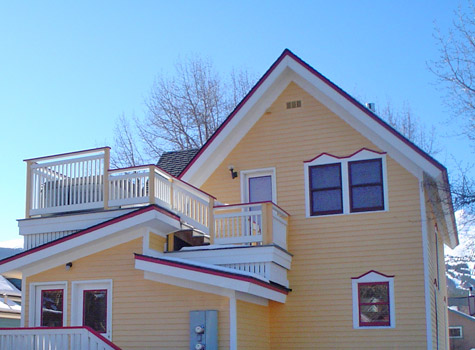 Final photo of a deck project completed by Antique Design Carpentry of Breckenridge