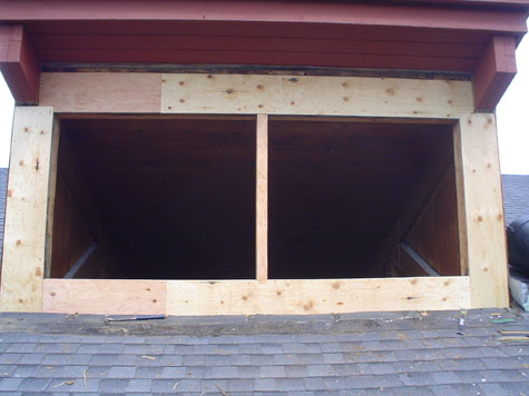 The dormer completely resheeted, it's almost ready for windows.